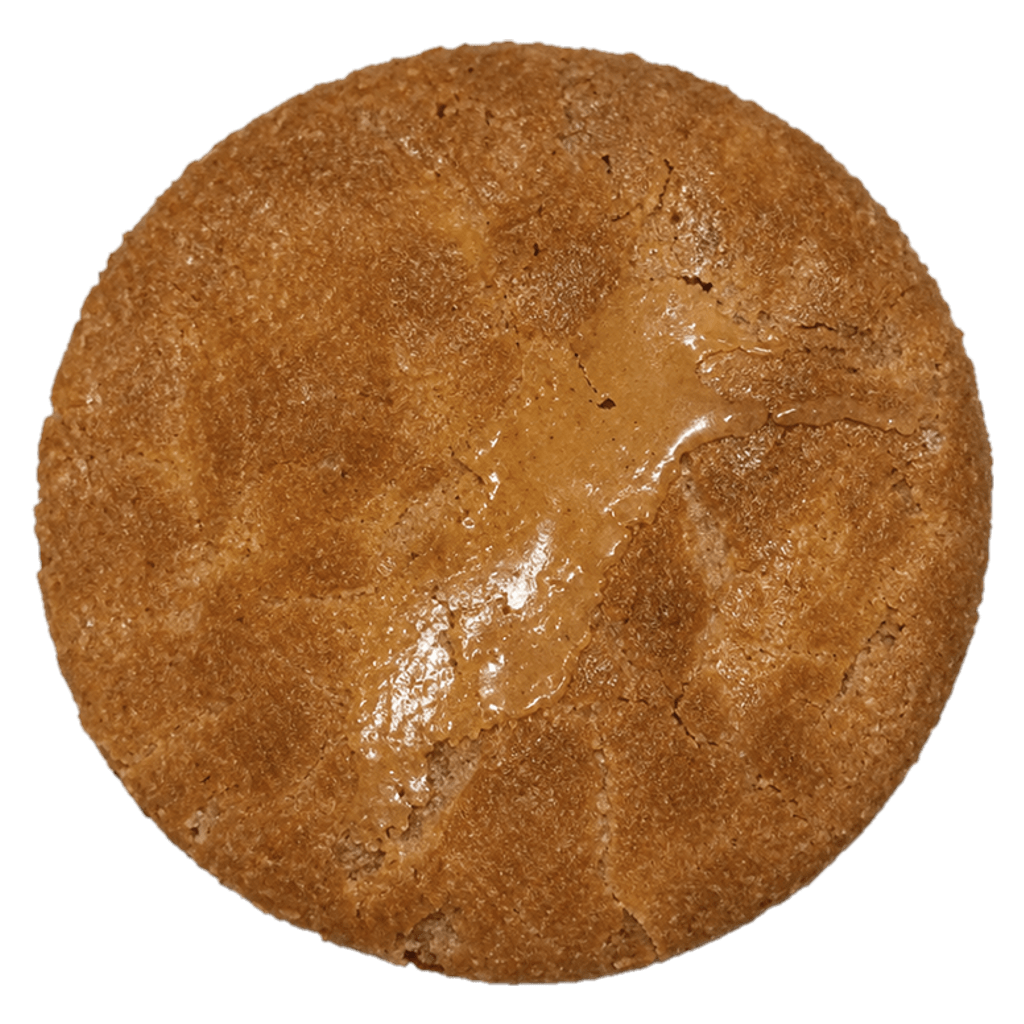 A Biscoff cookie filled with Biscoff spread, on an off-white ground.